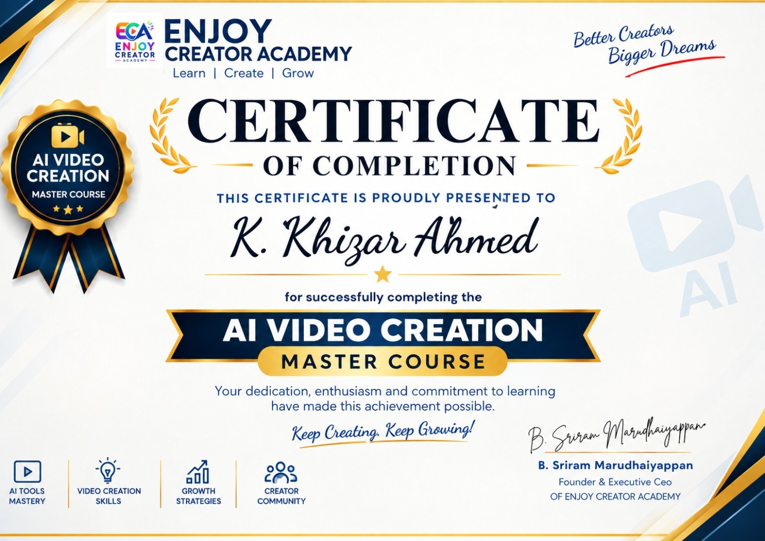 ENJOY CREATOR ACADEMY certificate example 1
