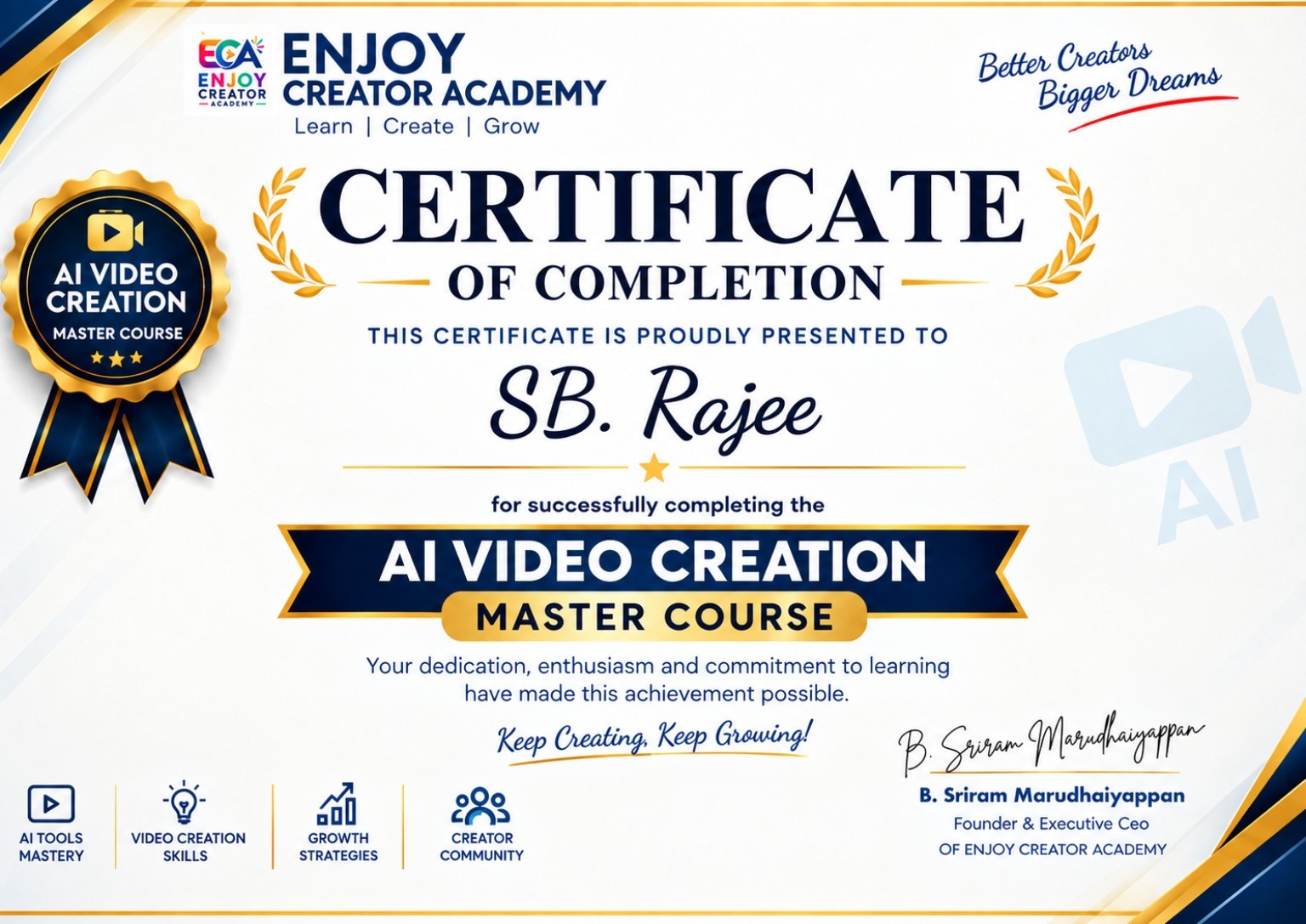ENJOY CREATOR ACADEMY certificate example 3