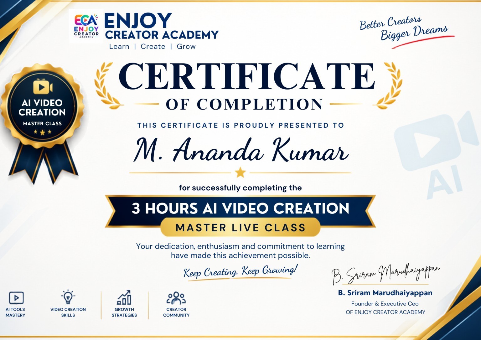 ENJOY CREATOR ACADEMY certificate example 4